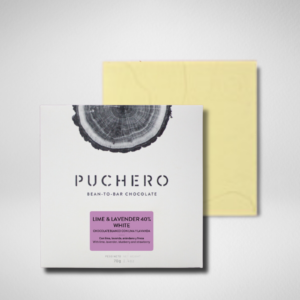 Tableta de chocolate PUCHERO | LIME & LAVENDER 40% CHOCOLATE BLANCO CON LIMA Y LAVANDA